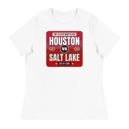 Women's Houston vs. Salt Lake Showdown 2026 Relaxed Tee in white, design printed on the front, front view