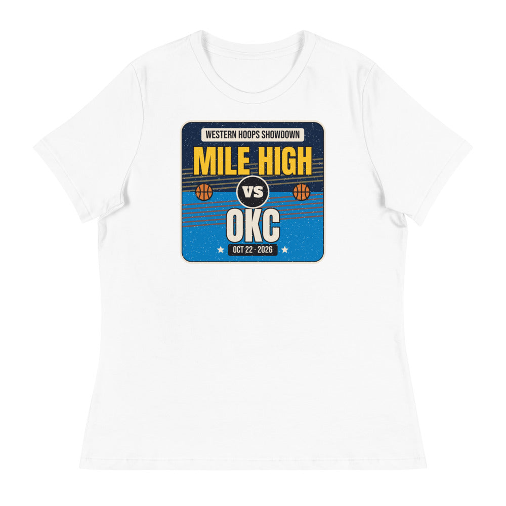 Women's Mile High vs. OKC Showdown 2026 Relaxed Tee in white, design printed on the front, front view
