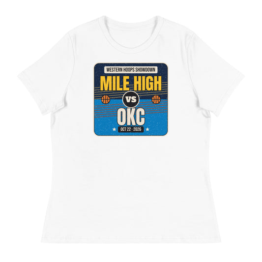 Women's Mile High vs. OKC Showdown 2026 Relaxed Tee in white, design printed on the front, front view