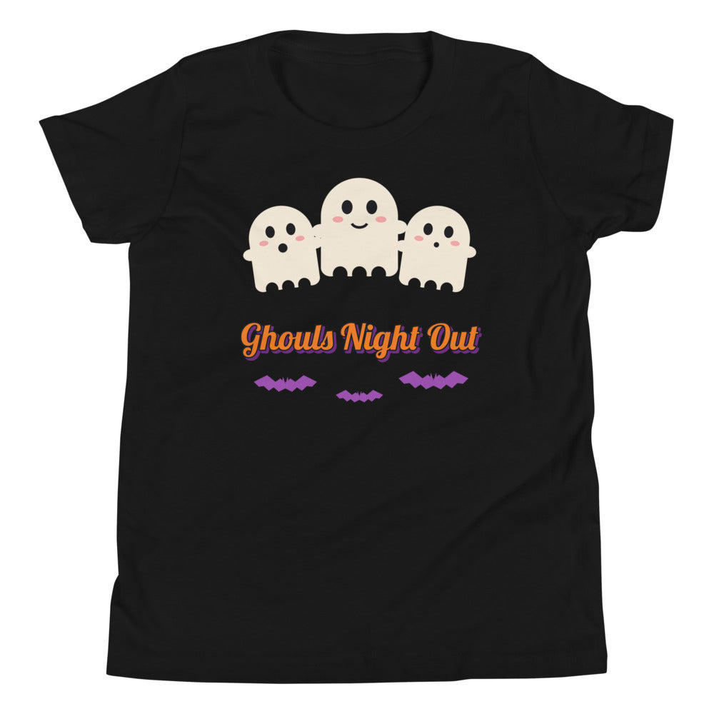 Ghouls Night Out Kids Tee in black, mockup of the design printed on the front of the kids tee