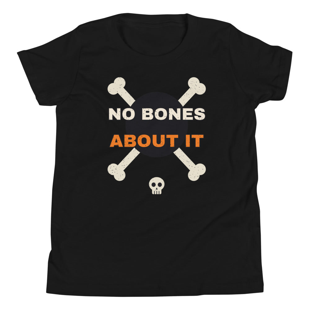 No Bones About It Kids Tee in black, mockup of the design printed on the front of the kids tee