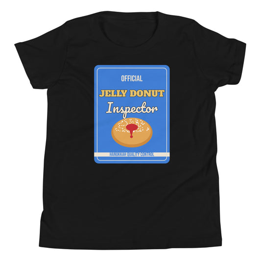 Jelly Donut Inspector Kids Tee in black, mockup of the design printed on the front of the kids tee