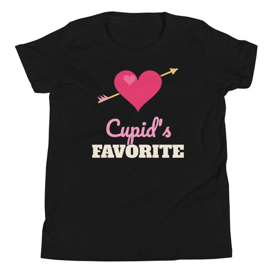 Cupid's Favorite Kids Tee in black, mockup of the design printed on the front of the kids tee