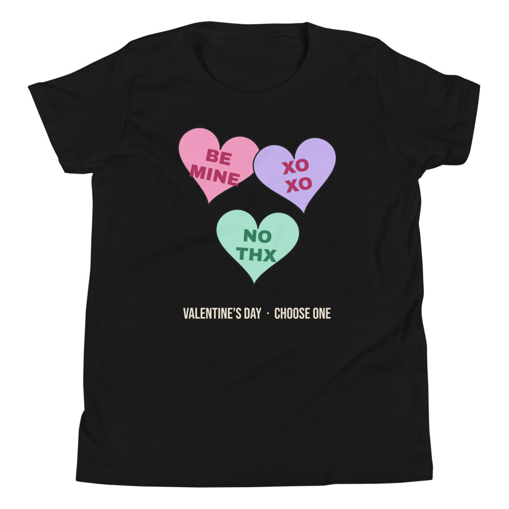 Candy Heart Mood Kids Tee in black, mockup of the design printed on the front of the kids tee