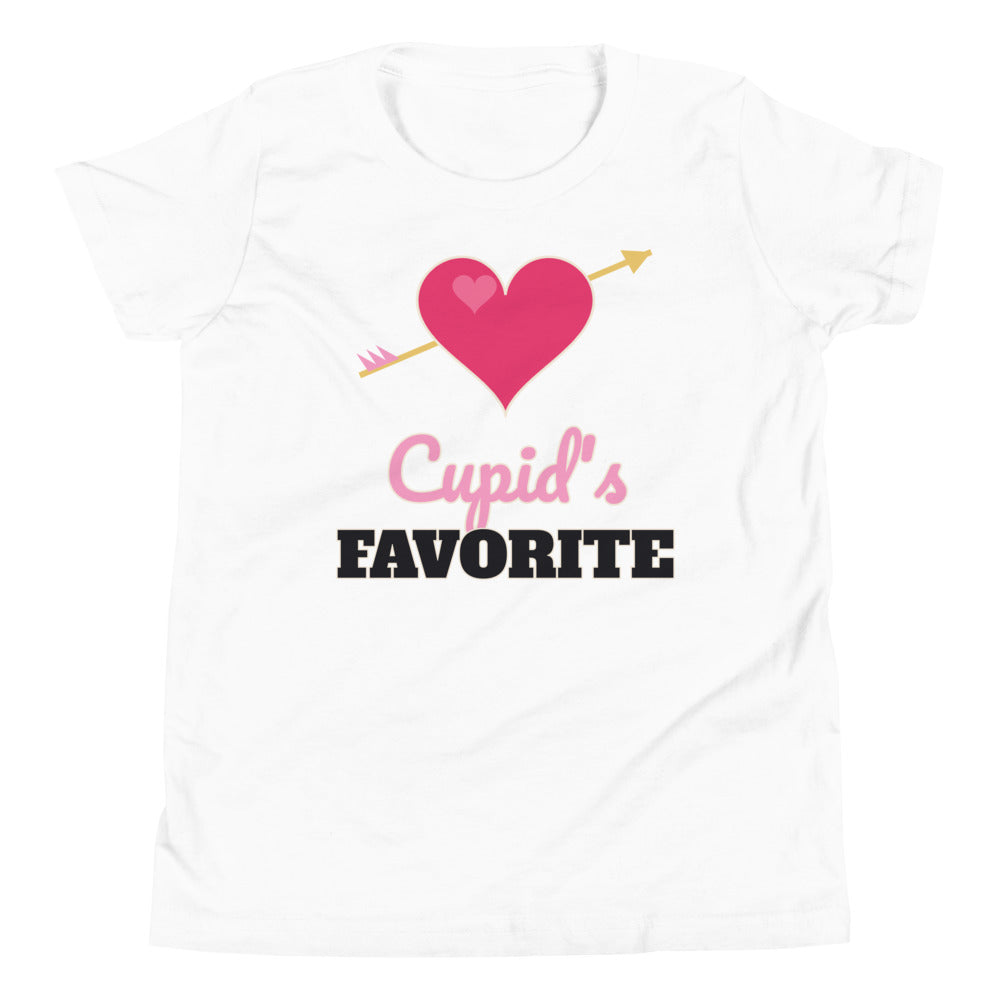 Cupid's Favorite Kids Tee in white, mockup of the design printed on the front of the kids tee