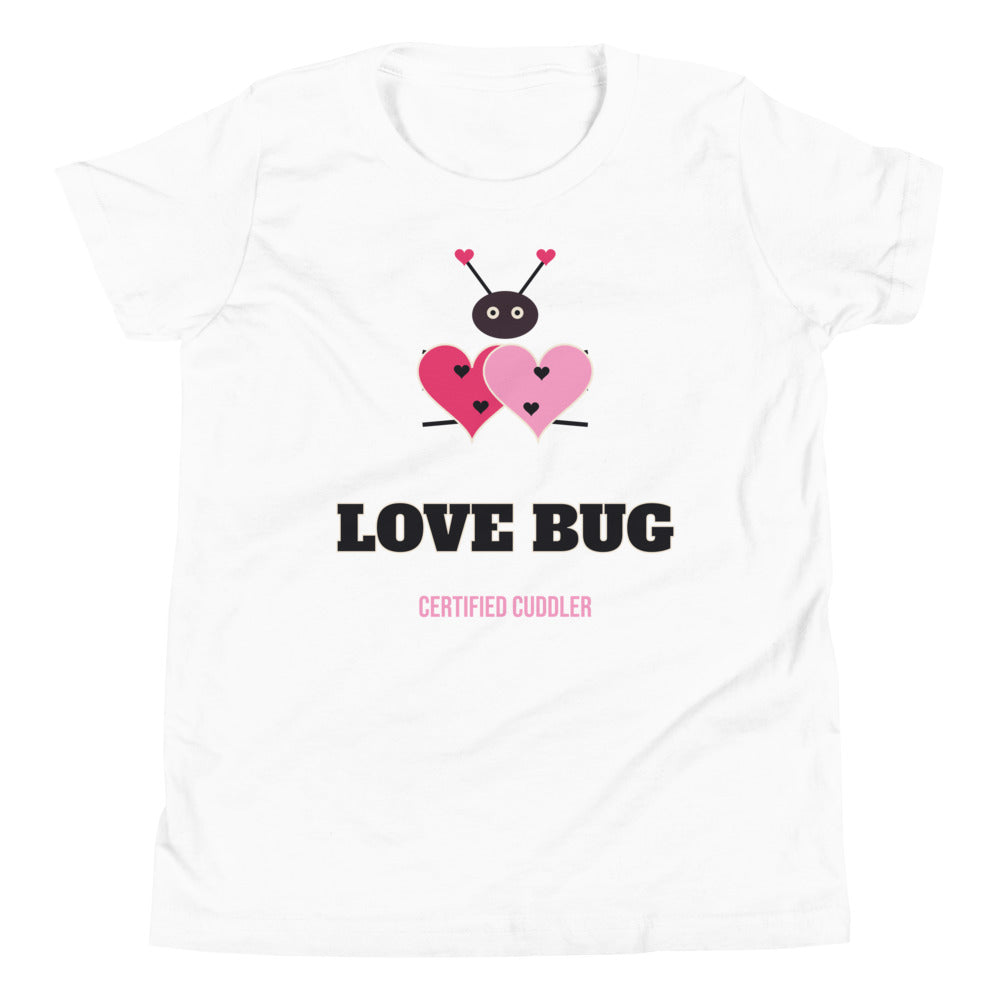Love Bug Kids Tee in white, mockup of the design printed on the front of the kids tee