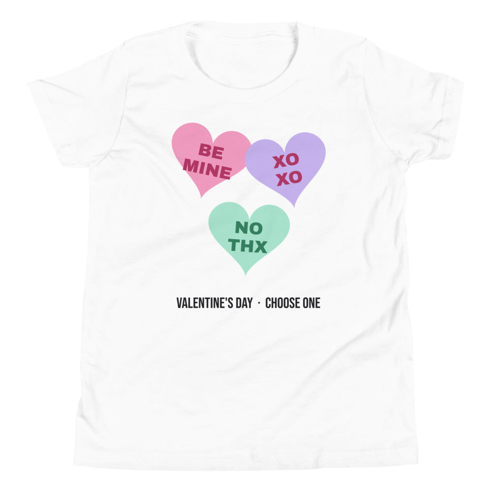 Candy Heart Mood Kids Tee in white, mockup of the design printed on the front of the kids tee